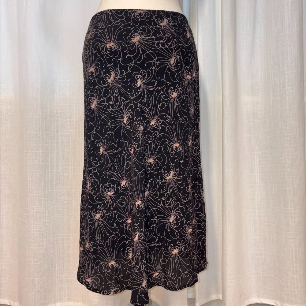 Harari Black Pink Flower 100% Silk Slip Skirt